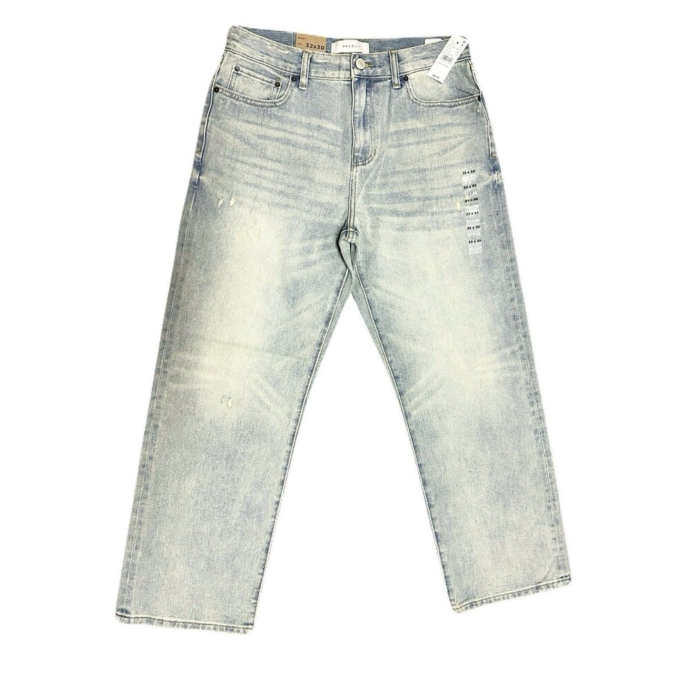 NEW Pacsun Mens Size 32x30 Pacsun Dylan Distressed Baggy Jeans Light Blue Tinted - Picture 2 of 12